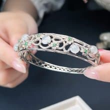 冰種翡翠蛋面設計款手環 925純銀 |  天然緬甸玉A貨翡翠 | 送禮