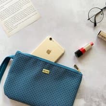 口罩收納包 護照夾 /  防潑水 平織緹花 小編織湖水藍