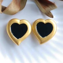 Vintage Jewelry 西洋古董飾品 啞光 黑心 愛心 大耳環 夾式耳環