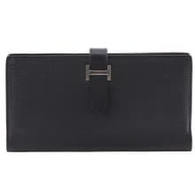 【日本直送】エルメス HERMES ベアン 長財布 クシュベル 黒/シルバー金具  ユニセックス【中古】