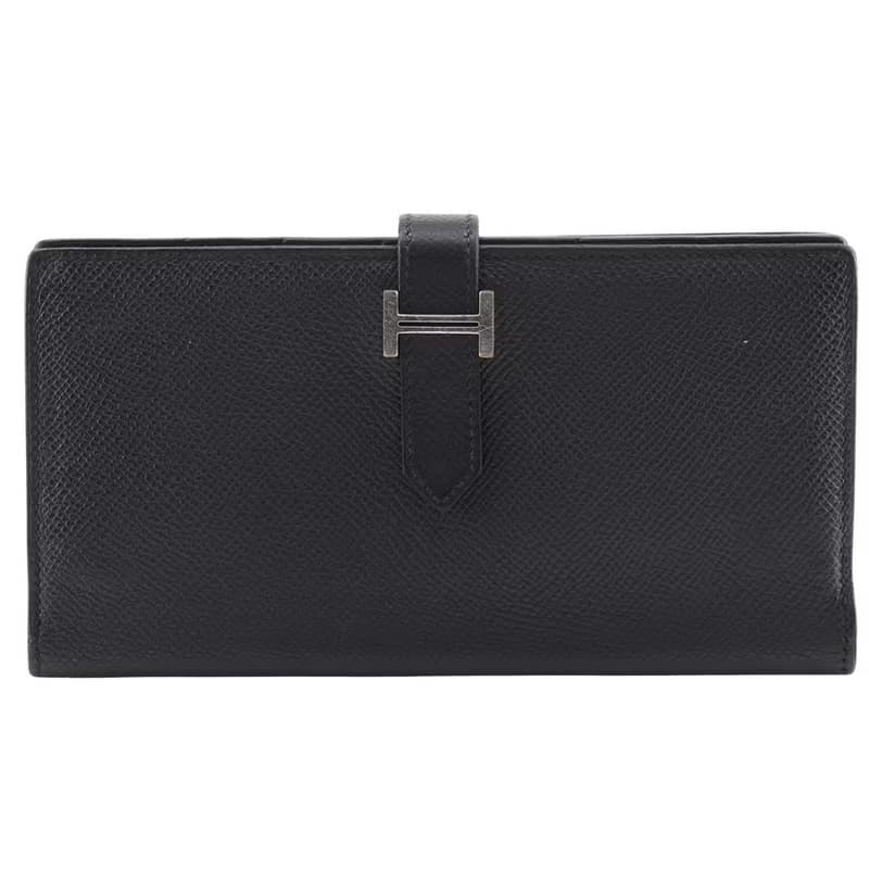 【日本直送】エルメス HERMES ベアン 長財布 クシュベル 黒/シルバー金具  ユニセックス【中古】