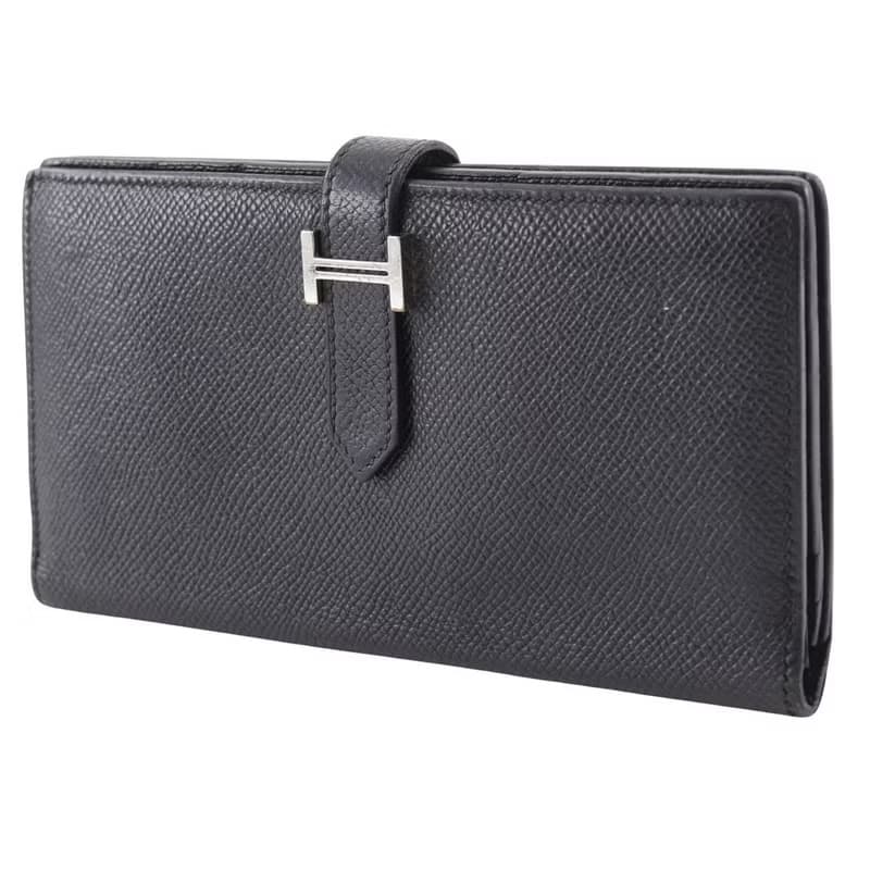 【日本直送】エルメス HERMES ベアン 長財布 クシュベル 黒/シルバー金具  ユニセックス【中古】