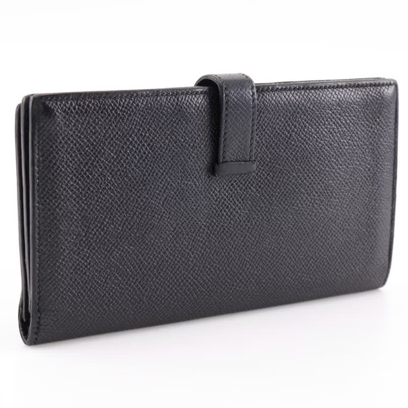 【日本直送】エルメス HERMES ベアン 長財布 クシュベル 黒/シルバー金具  ユニセックス【中古】