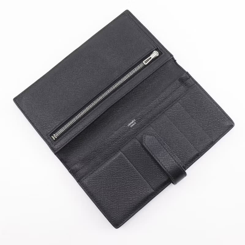 【日本直送】エルメス HERMES ベアン 長財布 クシュベル 黒/シルバー金具  ユニセックス【中古】