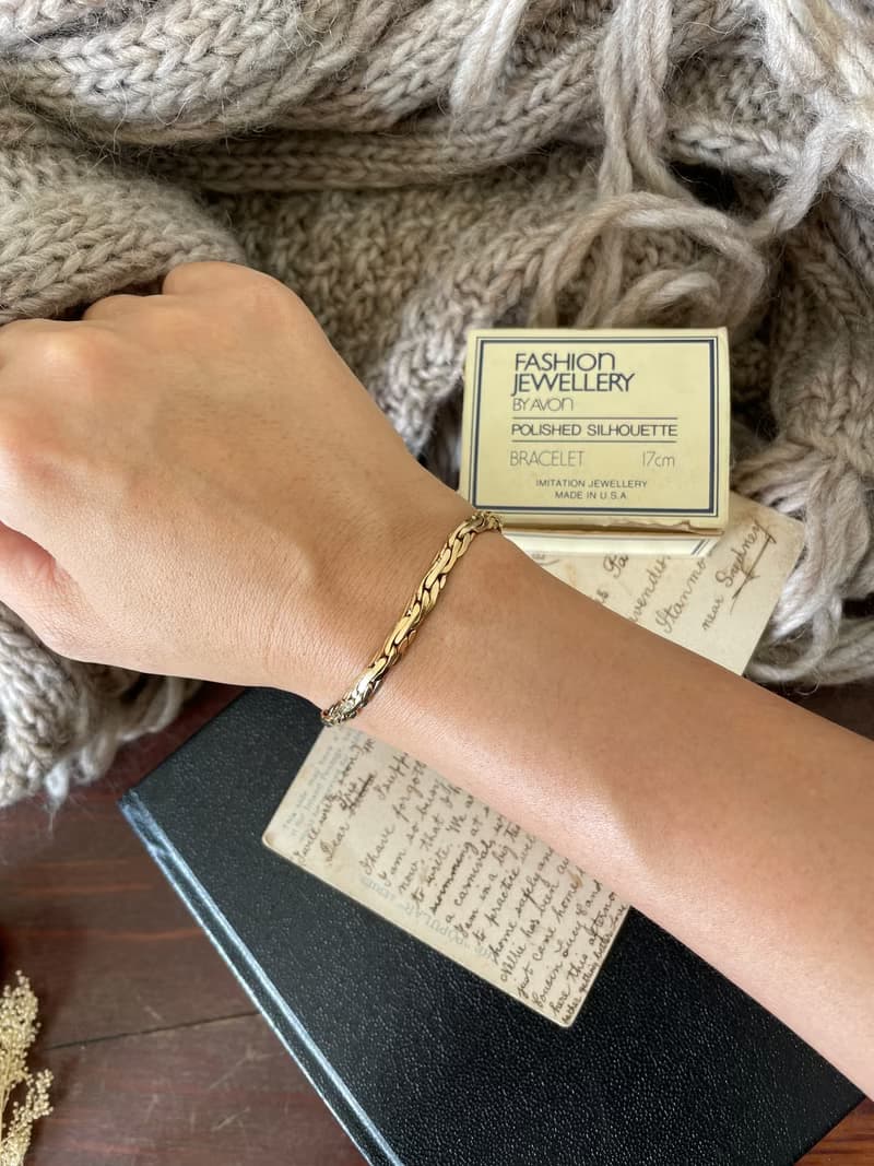 古董金色編織手鍊 美國製 AVON 80年代 BR149