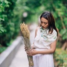 經典花集 - 小清新植物綠色絲巾 圍巾 clover succulents Scarf