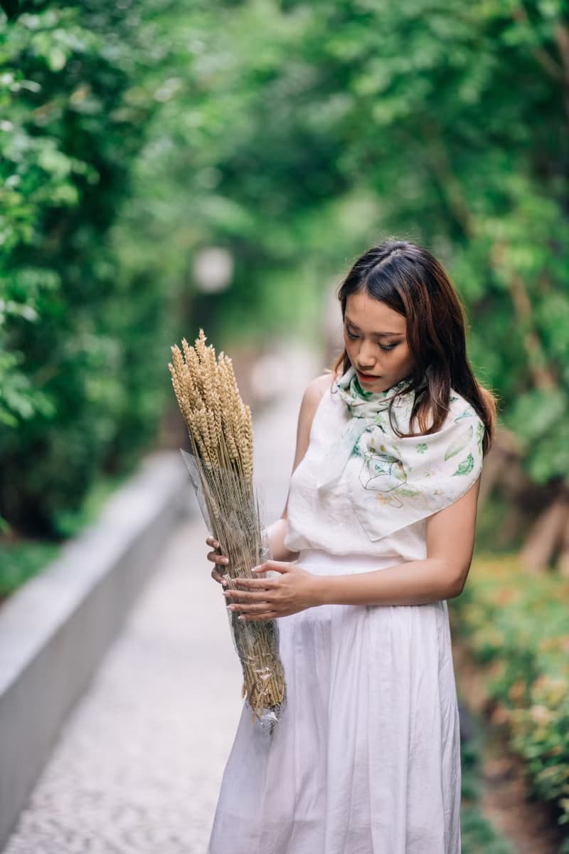 經典花集 - 小清新植物綠色絲巾 圍巾 clover succulents Scarf