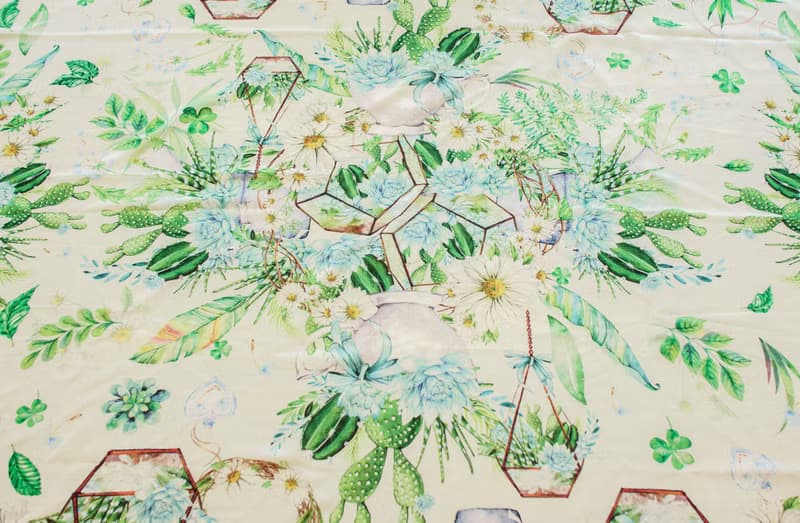 經典花集 - 小清新植物綠色絲巾 圍巾 clover succulents Scarf
