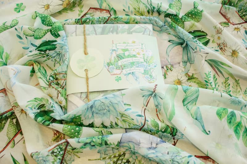 經典花集 - 小清新植物綠色絲巾 圍巾 clover succulents Scarf