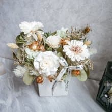 方盆中大型乾燥花盆花【純白流金】開幕/升遷/新居落成