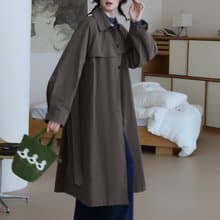 栗棕色的秋 中長款立領風衣外套