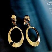 vintage jewelry  金色環形垂墜 夾式耳環
