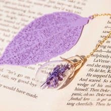 情人節禮物 植物系 法式金屬質感玻璃球書籤 文房具-葉片 乾燥花