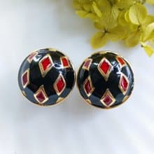 Vintage Jewelry 西洋古董飾品 幾何 黑底摩登琺瑯  夾式耳環
