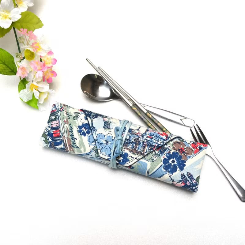 花都餐具包/筆收納袋 餐具套 手作 簡單 帆布 收納 環保 方便
