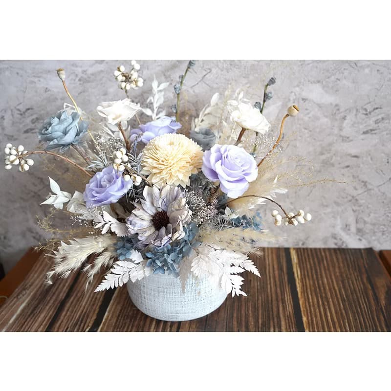 【竒植花物】優雅法式灰紫永生花乾燥花盆花 開幕 喬遷盆栽
