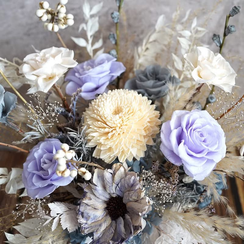 【竒植花物】優雅法式灰紫永生花乾燥花盆花 開幕 喬遷盆栽