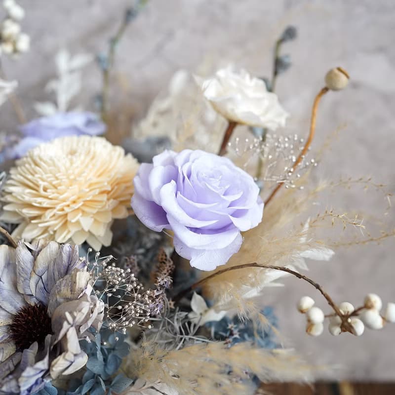 【竒植花物】優雅法式灰紫永生花乾燥花盆花 開幕 喬遷盆栽