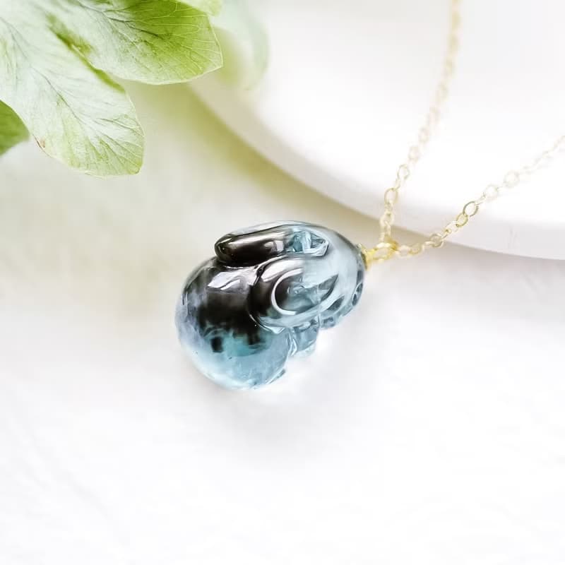 稀少美物 海藍寶黑爆閃超肥兔兔 14K