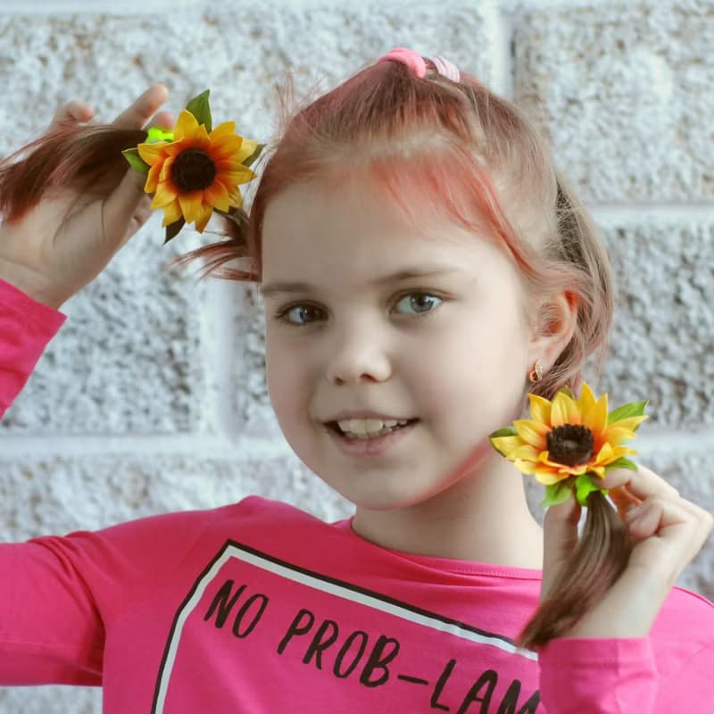 Hair ties with Sunflowers flowers. Floral hair accessories.  Hair ornaments kids