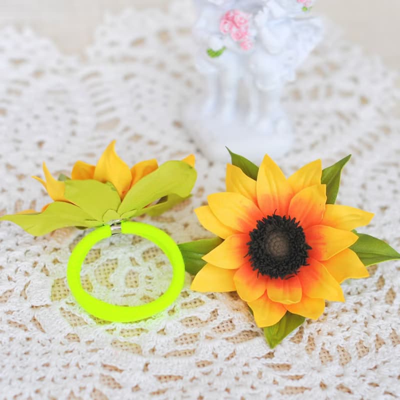 Hair ties with Sunflowers flowers. Floral hair accessories.  Hair ornaments kids
