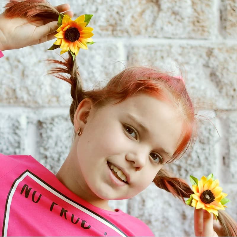 Hair ties with Sunflowers flowers. Floral hair accessories.  Hair ornaments kids