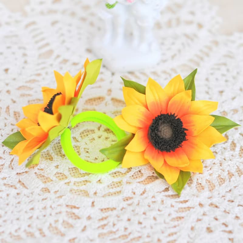 Hair ties with Sunflowers flowers. Floral hair accessories.  Hair ornaments kids