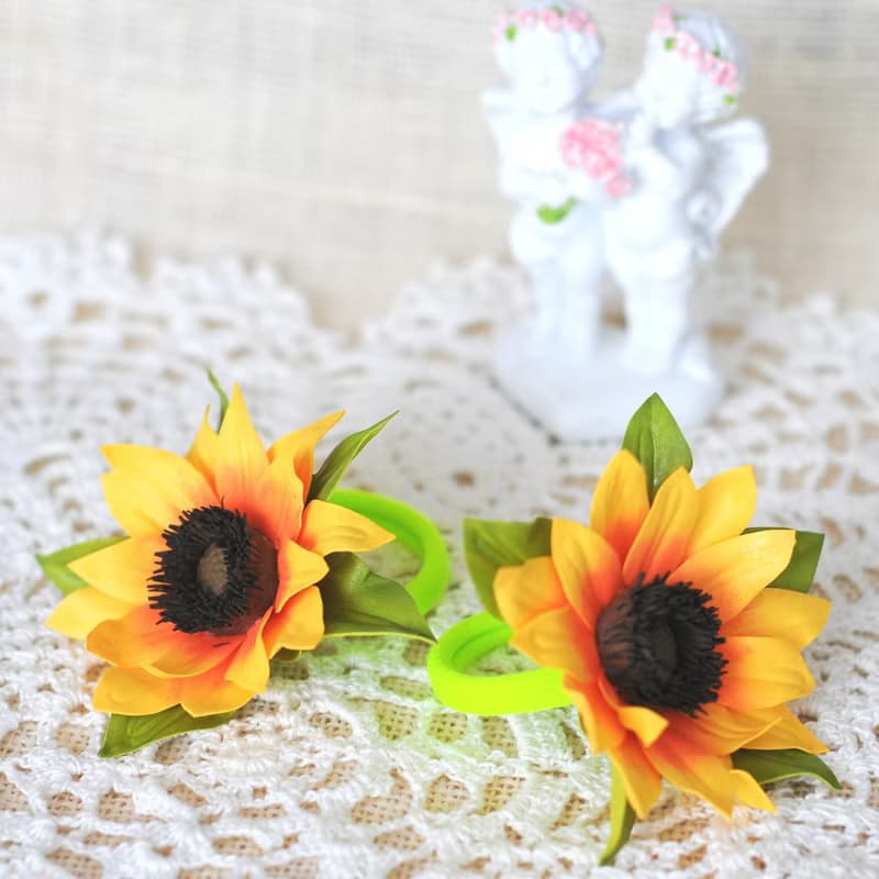 Hair ties with Sunflowers flowers. Floral hair accessories.  Hair ornaments kids
