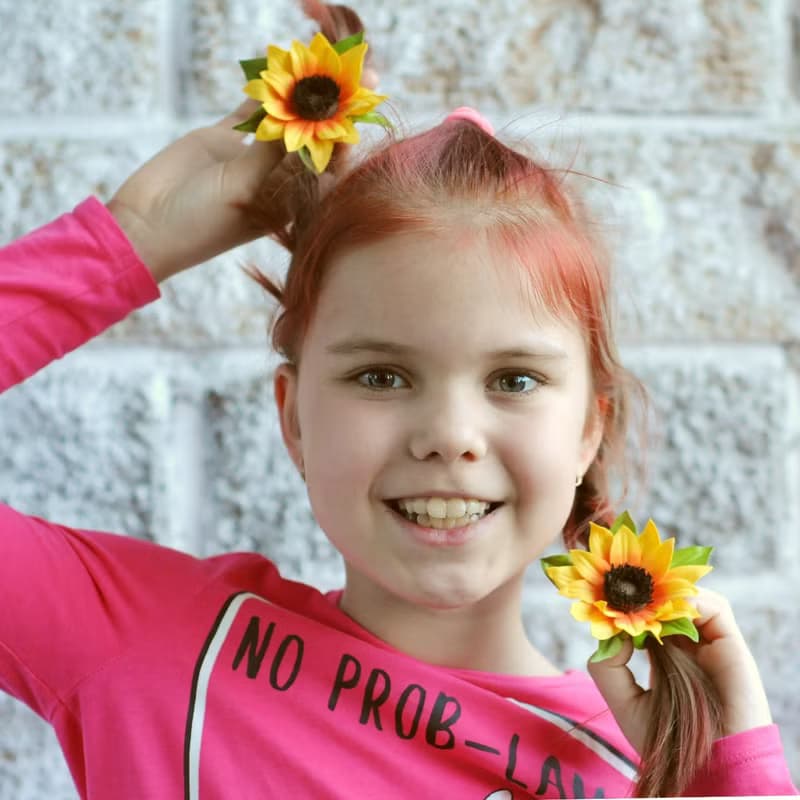 Hair ties with Sunflowers flowers. Floral hair accessories.  Hair ornaments kids