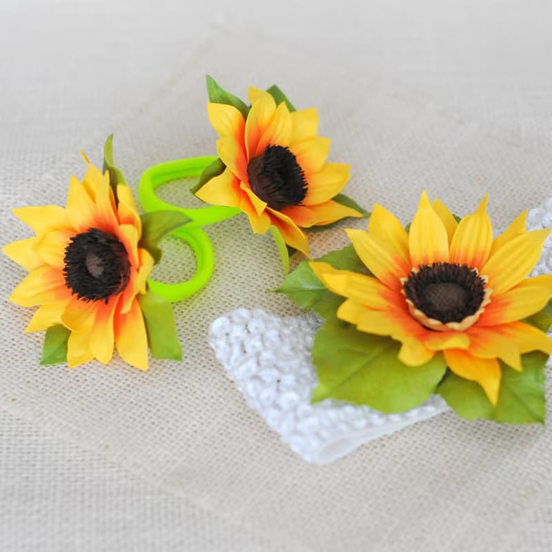 Hair ties with Sunflowers flowers. Floral hair accessories.  Hair ornaments kids