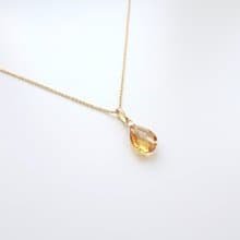 天然黃水晶 扁水滴形切割 古董純 14K 金墜 | 搭配 14KGF 包金鍊