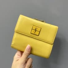 YSL 聖羅蘭 立體logo 蝴蝶扣 少見黃色 古董皮夾 短夾 vintage