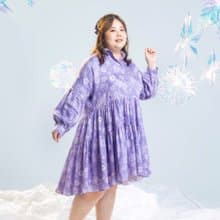 【波麗印花】復古皇后紫 三層奶油蛋糕 襯衫小洋裝 天絲 大尺碼