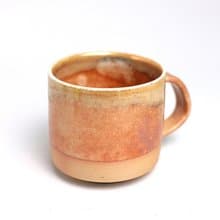 明芽窯 | 柴燒志野金彩雙色咖啡杯 金 橘 茶杯 把杯 陶杯 H9