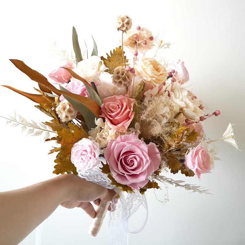 【竒植花物】浪漫永生乾燥新娘捧花 求婚花束 情人節花束