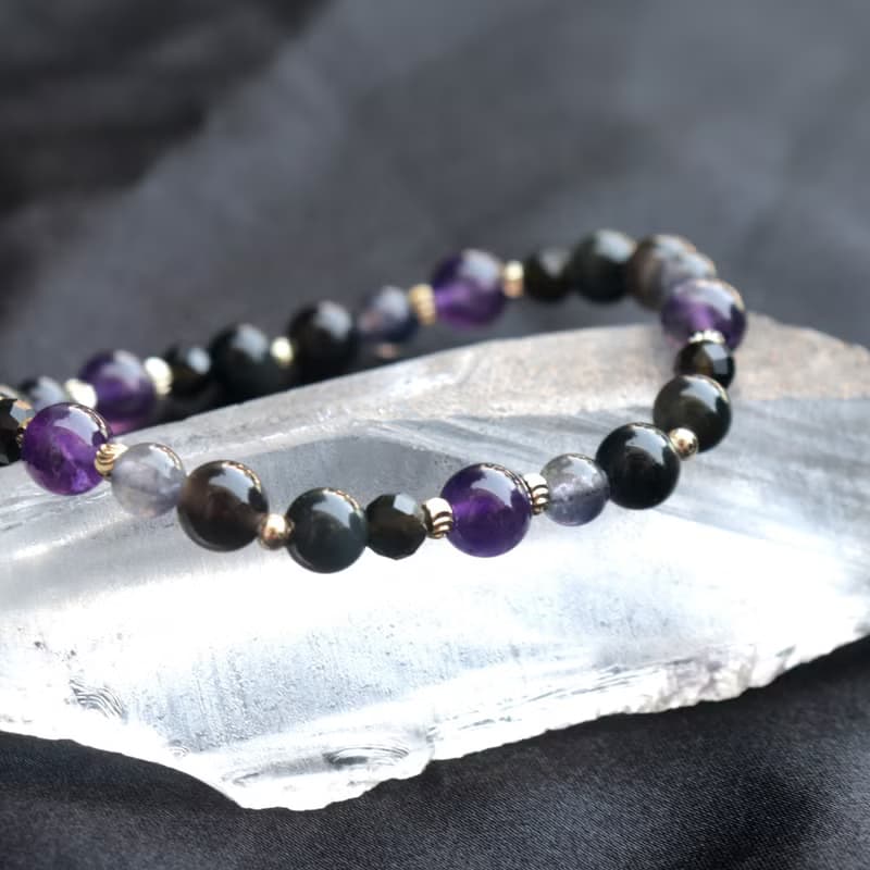 紫水晶-黑曜石-堇青石-招財-防小人-水晶手鍊
