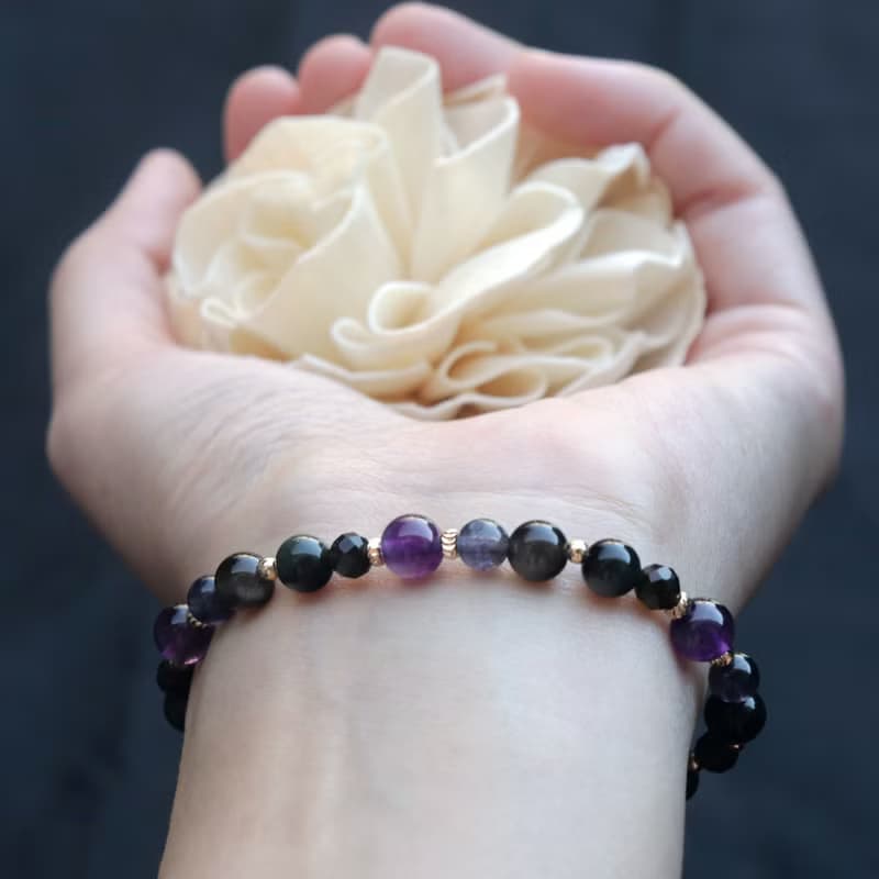 紫水晶-黑曜石-堇青石-招財-防小人-水晶手鍊
