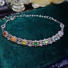 |宮廷蕾絲多寶|A貨翡翠冰玻多寶彩虹蛋面3.3mm純銀鍍18k蕾絲手鏈