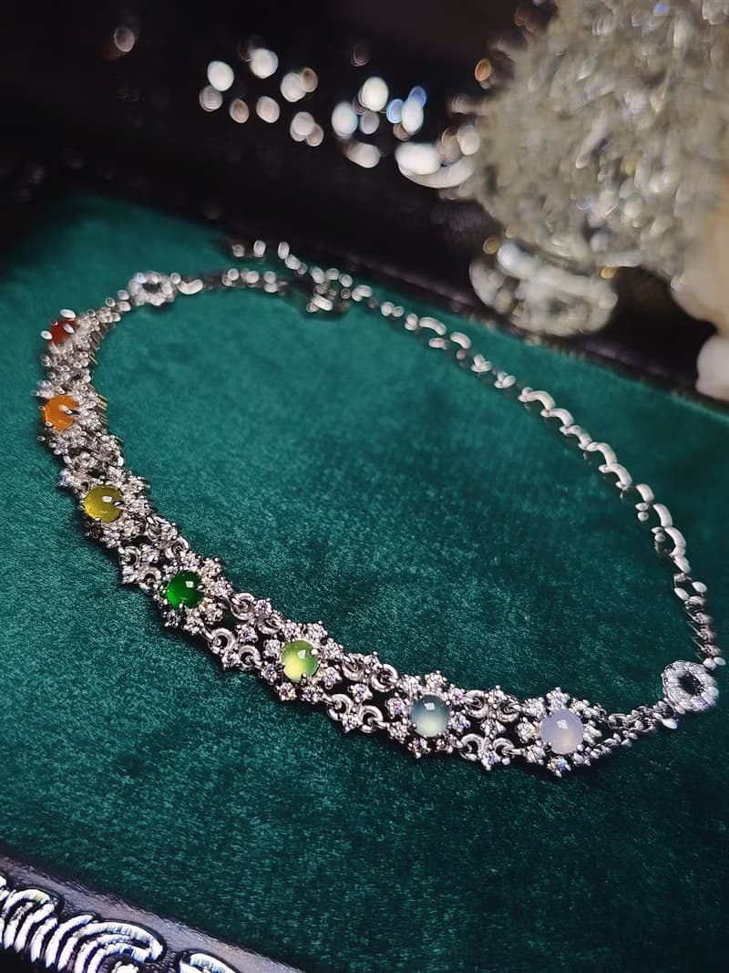 |宮廷蕾絲多寶|A貨翡翠冰玻多寶彩虹蛋面3.3mm純銀鍍18k蕾絲手鏈