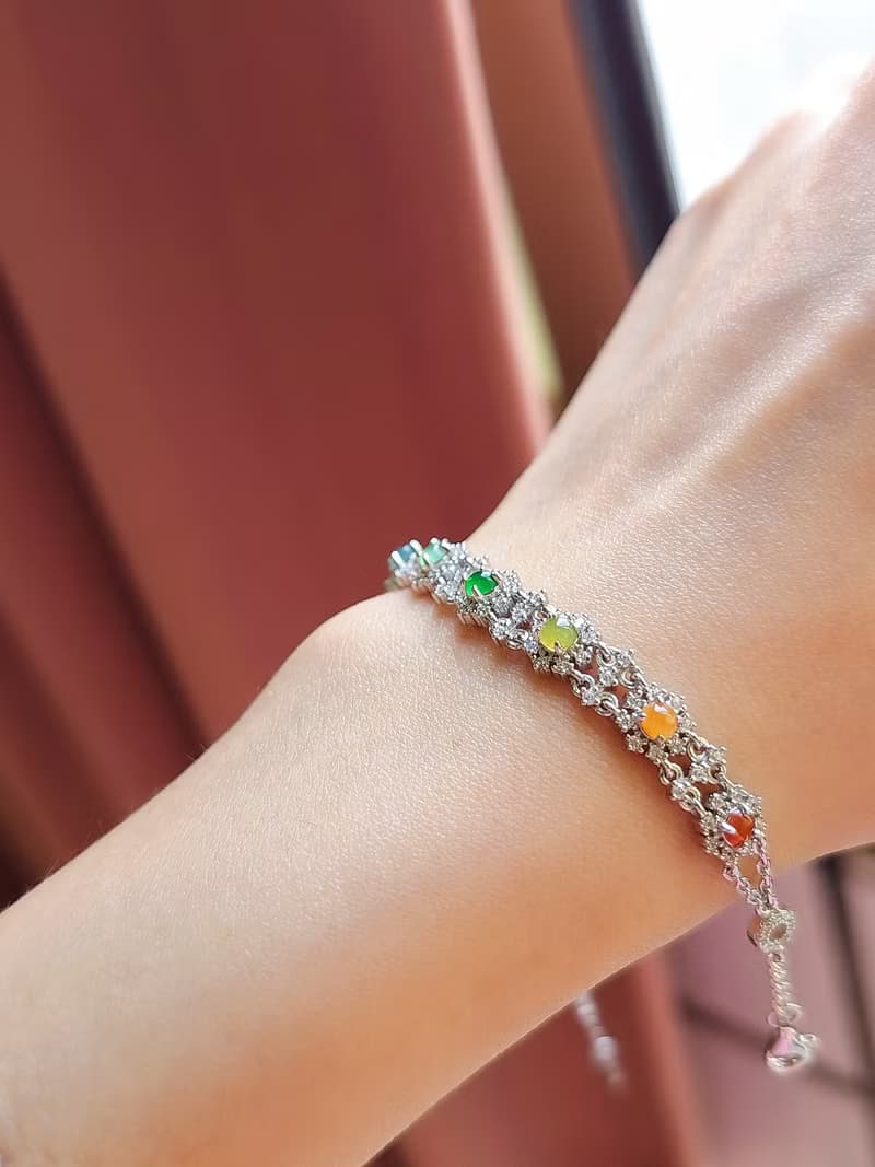 |宮廷蕾絲多寶|A貨翡翠冰玻多寶彩虹蛋面3.3mm純銀鍍18k蕾絲手鏈