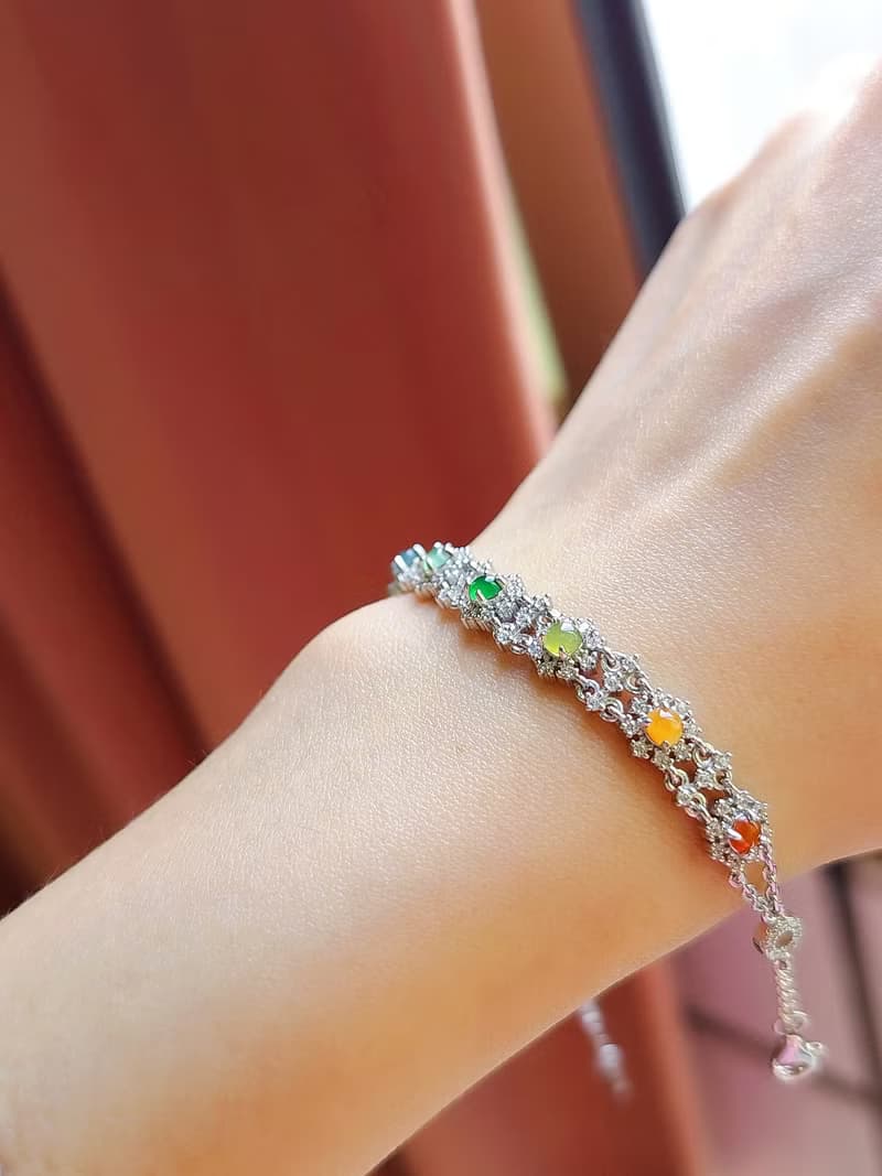 |宮廷蕾絲多寶|A貨翡翠冰玻多寶彩虹蛋面3.3mm純銀鍍18k蕾絲手鏈