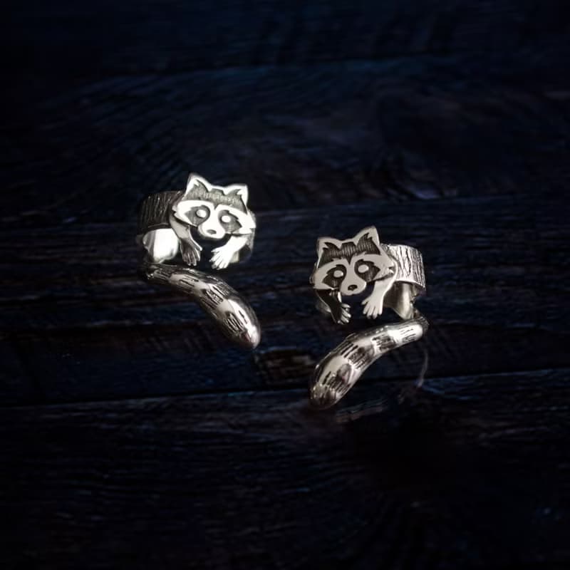 Raccoon ear cuff silver no piercing, raccoon earring