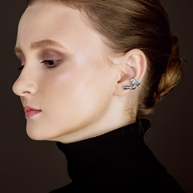 Raccoon ear cuff silver no piercing, raccoon earring