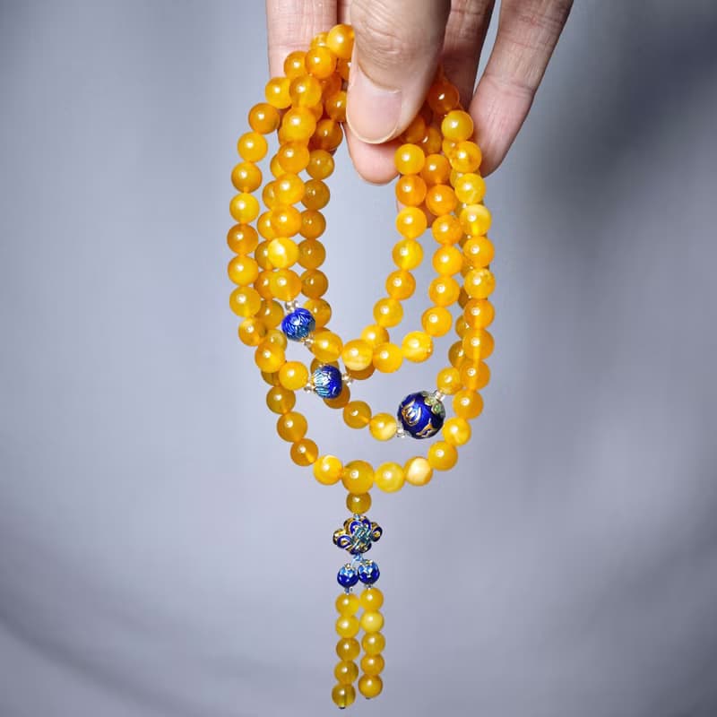 頂級琥珀 蜜蠟 六字真言 蓮花 108手串 念珠 7mm 單品 禮物 收藏