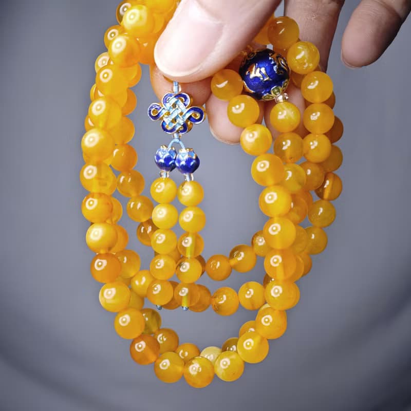頂級琥珀 蜜蠟 六字真言 蓮花 108手串 念珠 7mm 單品 禮物 收藏