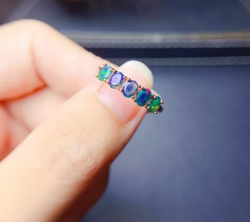 Black Opal Ring, Natural Opal Ring, Genuine Opal, Opal Silver Ring, Opal Jewelry