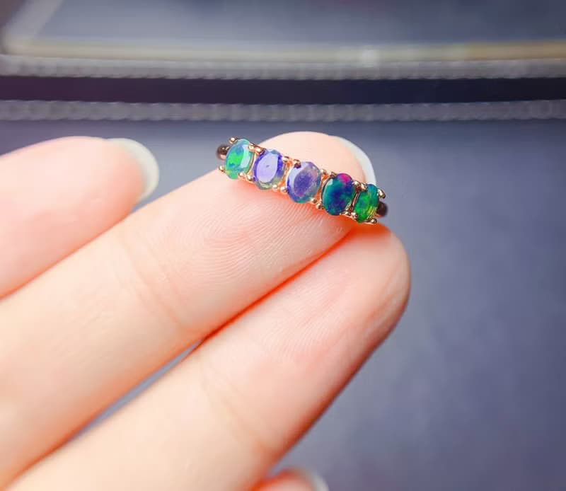 Black Opal Ring, Natural Opal Ring, Genuine Opal, Opal Silver Ring, Opal Jewelry