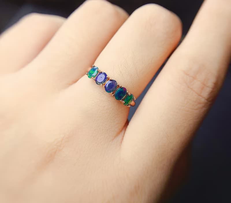 Black Opal Ring, Natural Opal Ring, Genuine Opal, Opal Silver Ring, Opal Jewelry