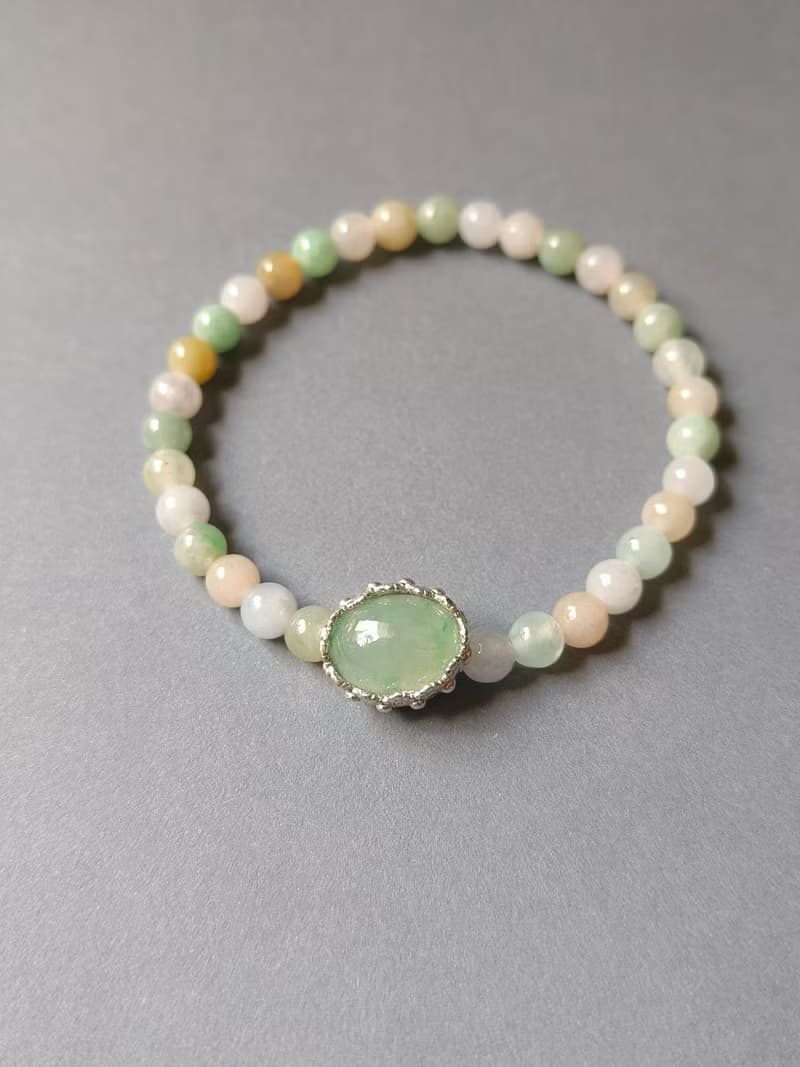 緬甸天然蛋面果綠冰種翡翠 冰種多寶珠 手作唯一手鍊