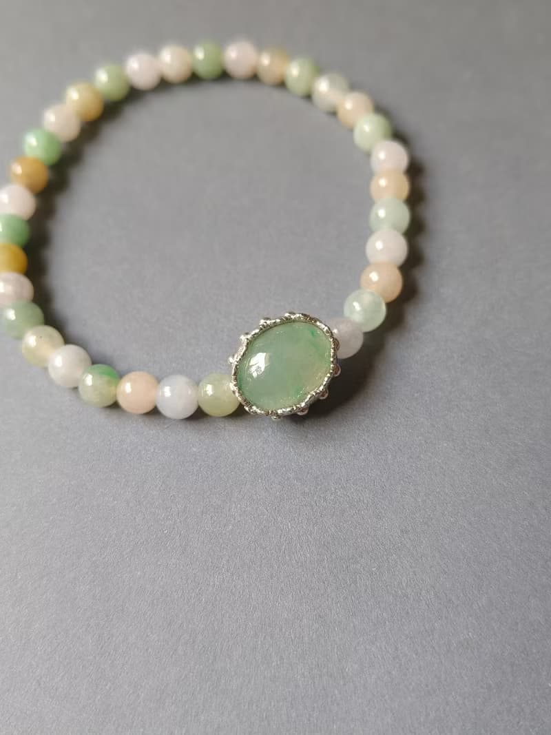 緬甸天然蛋面果綠冰種翡翠 冰種多寶珠 手作唯一手鍊